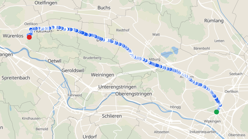 Map preview for Rötelterrasse to Oetlikon