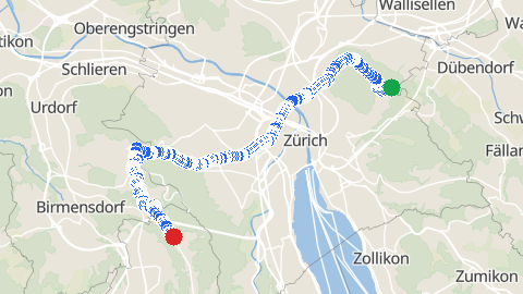 Map preview for Tobelhof to Sellenbüren