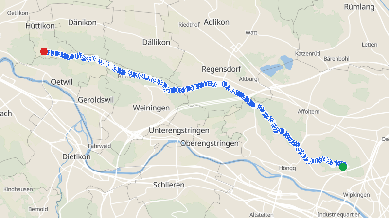 Map preview for Chäferberg to Hüttikon