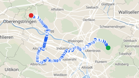 Map preview for Zürichberg to Im Frankenbühl