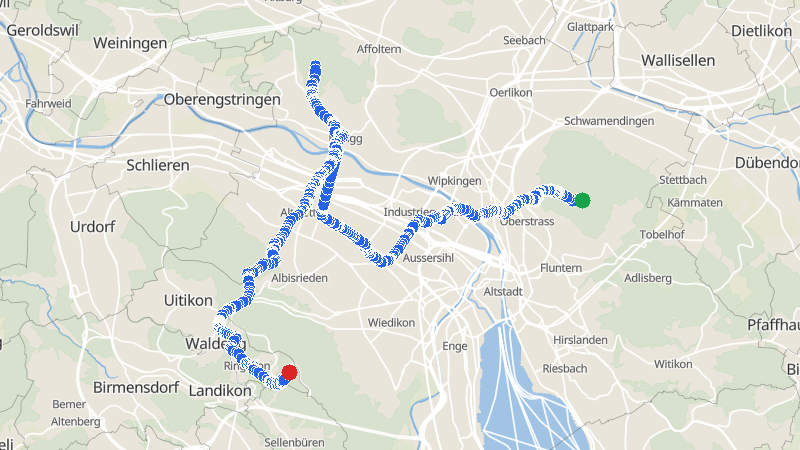 Map preview for Zürichberg to Fürstengrabhügel