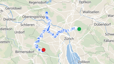Map preview for Zürichberg to Fürstengrabhügel